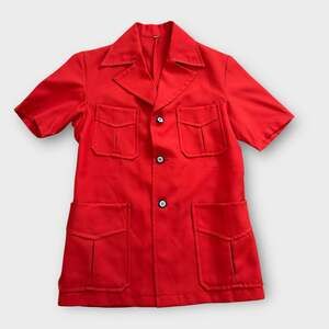 Vintage Yue Wing Garments Red Safari Jacket, Short Sleeve, Size M — 70s Retro St